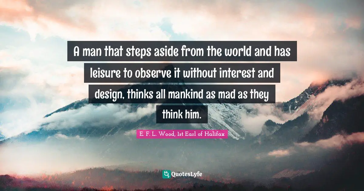 A man that steps aside from the world and has leisure to observe it without interest and design, thinks all mankind as mad as they think him.