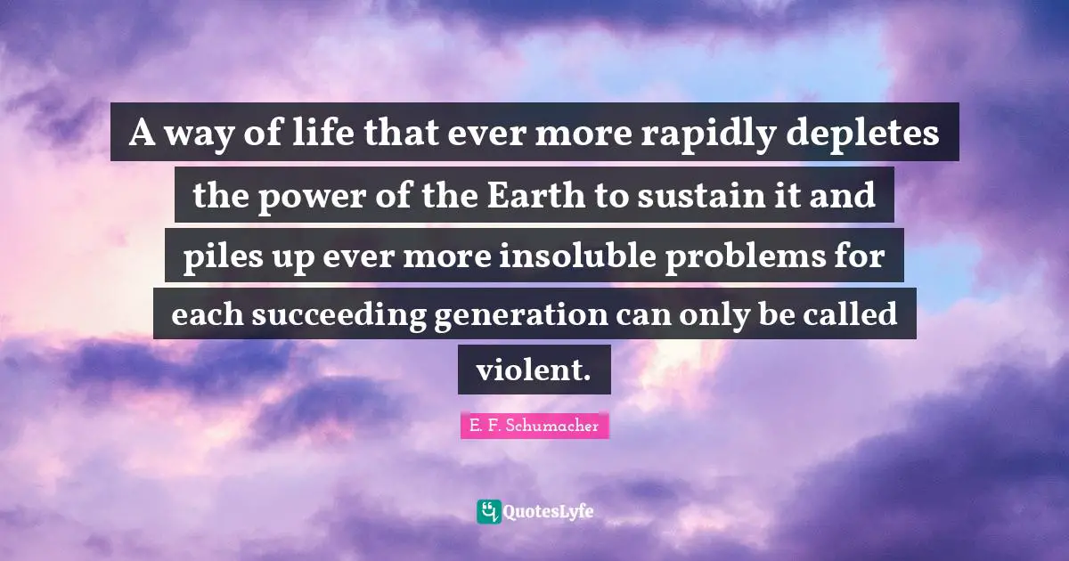 A way of life that ever more rapidly depletes the power of the Earth to sustain it and piles up ever more insoluble problems for each succeeding generation can only be called violent.