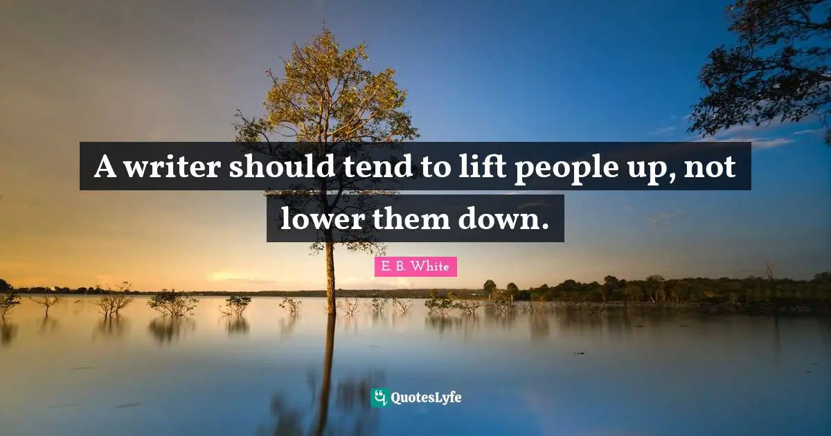 A writer should tend to lift people up, not lower them down.