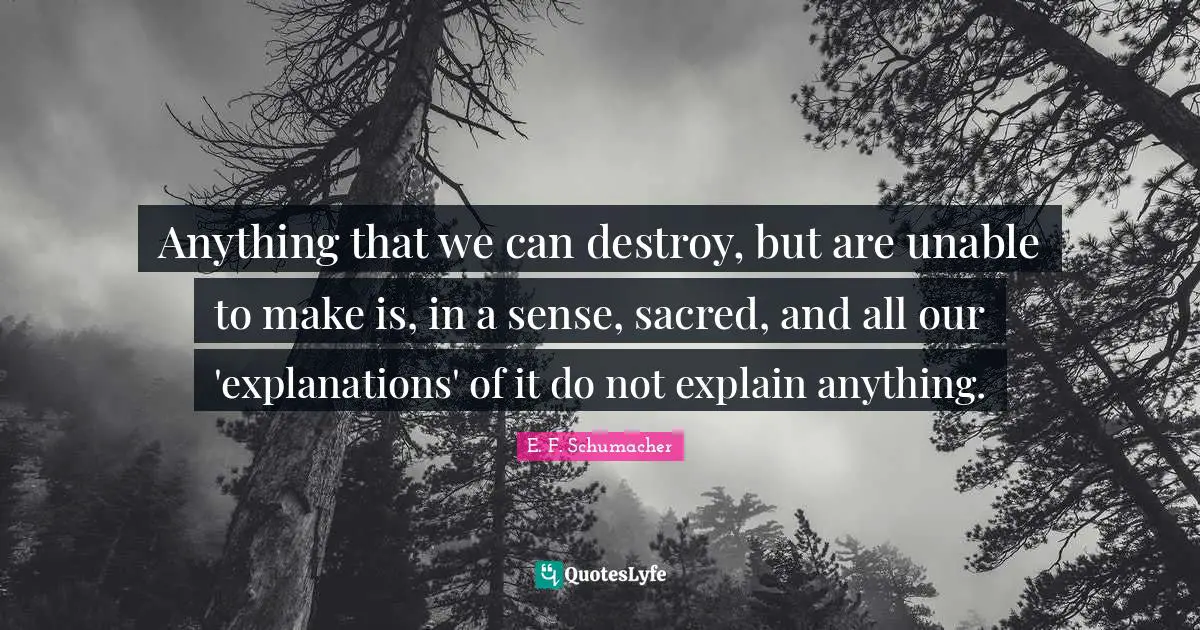 Anything that we can destroy, but are unable to make is, in a sense, sacred, and all our 'explanations' of it do not explain anything.