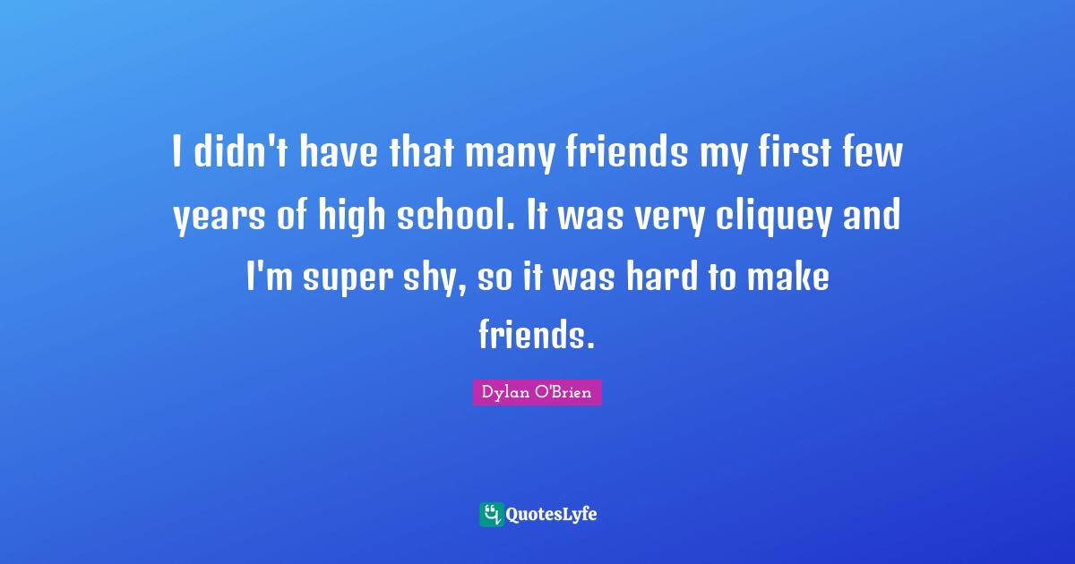 High School Quotes: "I didn't have that many friends my first few years of high school. It was very cliquey and I'm super shy, so it was hard to make friends."