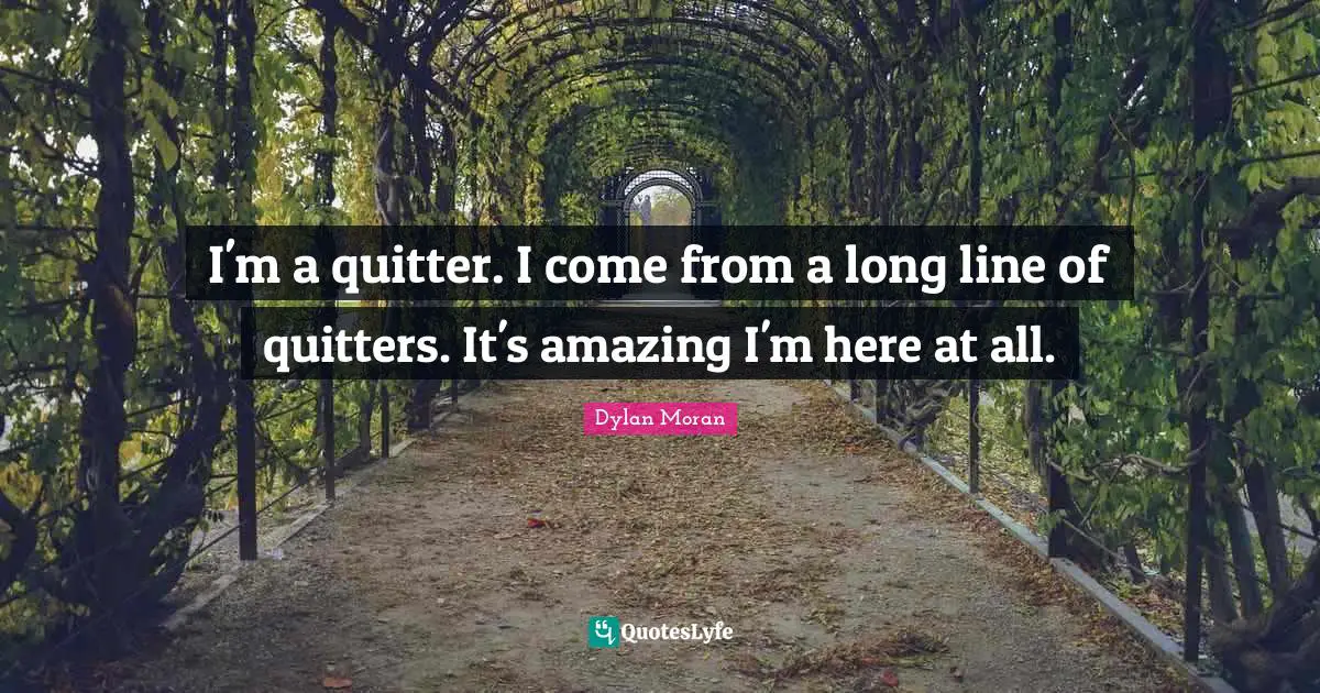 I'm a quitter. I come from a long line of quitters. It's amazing I'm here at all.
