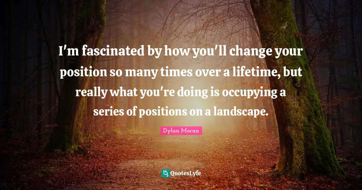 I'm fascinated by how you'll change your position so many times over a lifetime, but really what you're doing is occupying a series of positions on a landscape.
