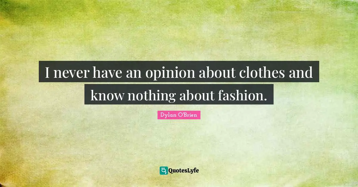 I never have an opinion about clothes and know nothing about fashion.