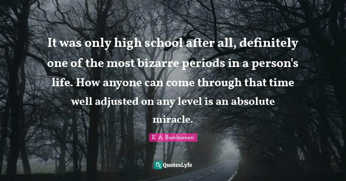 It was only high school after all, definitely one of the most bizarre periods in a person's life. How anyone can come through that time well adjusted on any level is an absolute miracle.