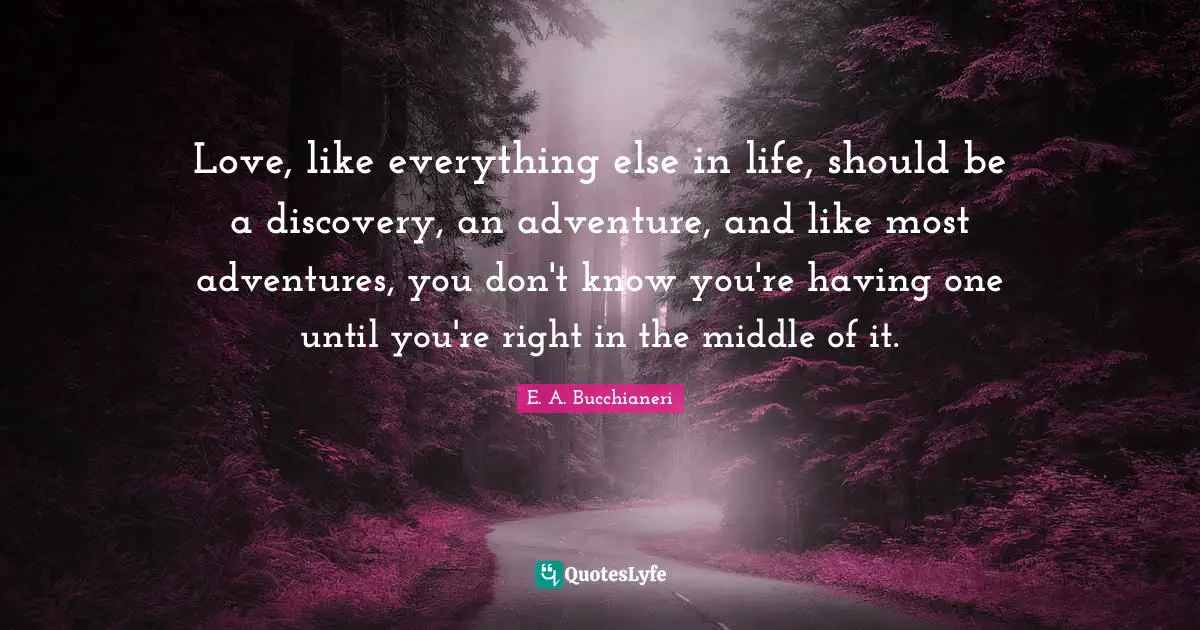 Love, like everything else in life, should be a discovery, an adventure, and like most adventures, you don't know you're having one until you're right in the middle of it.