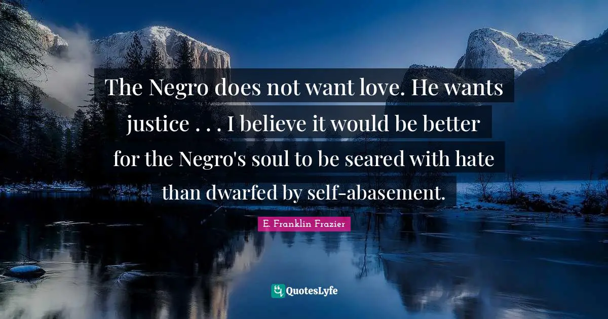The Negro does not want love. He wants justice . . . I believe it would be better for the Negro's soul to be seared with hate than dwarfed by self-abasement.