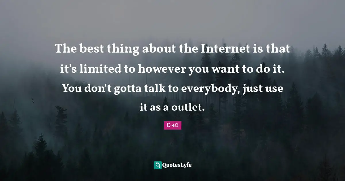 The best thing about the Internet is that it's limited to however you want to do it. You don't gotta talk to everybody, just use it as a outlet.