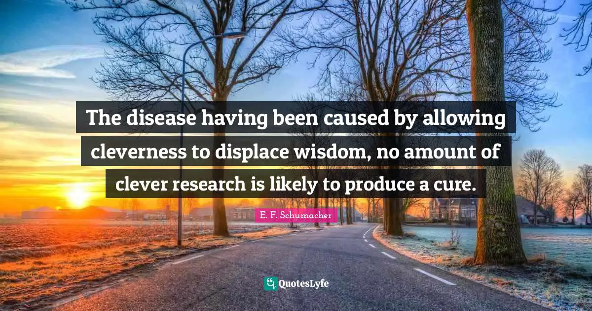 The disease having been caused by allowing cleverness to displace wisdom, no amount of clever research is likely to produce a cure.