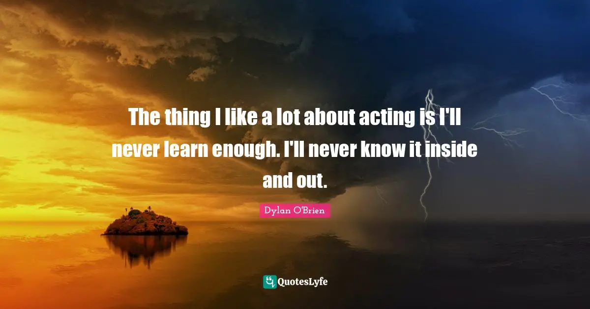 The thing I like a lot about acting is I'll never learn enough. I'll never know it inside and out.