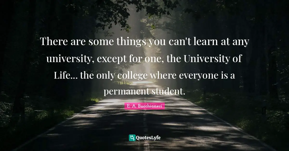 There are some things you can't learn at any university, except for one, the University of Life... the only college where everyone is a permanent student.
