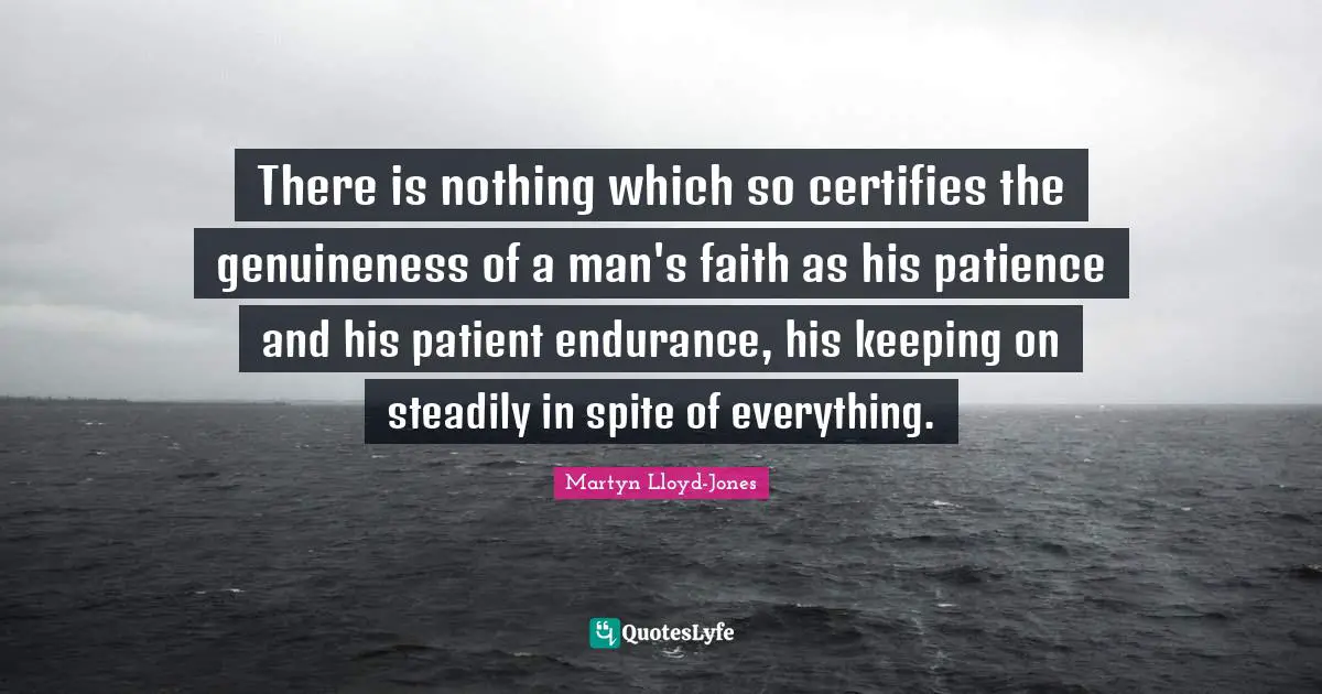 There is nothing which so certifies the genuineness of a man's faith as his patience and his patient endurance, his keeping on steadily in spite of everything.