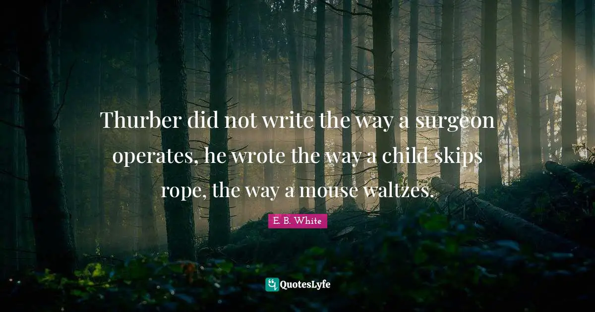 Thurber did not write the way a surgeon operates, he wrote the way a child skips rope, the way a mouse waltzes.