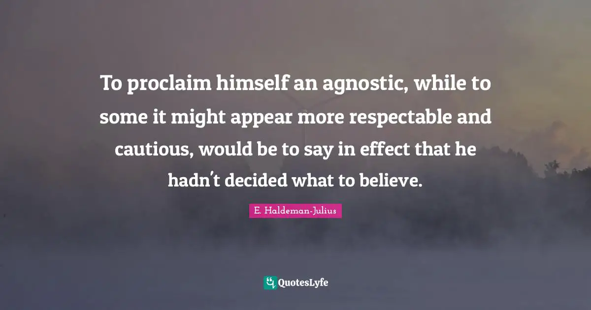 To proclaim himself an agnostic, while to some it might appear more respectable and cautious, would be to say in effect that he hadn't decided what to believe.