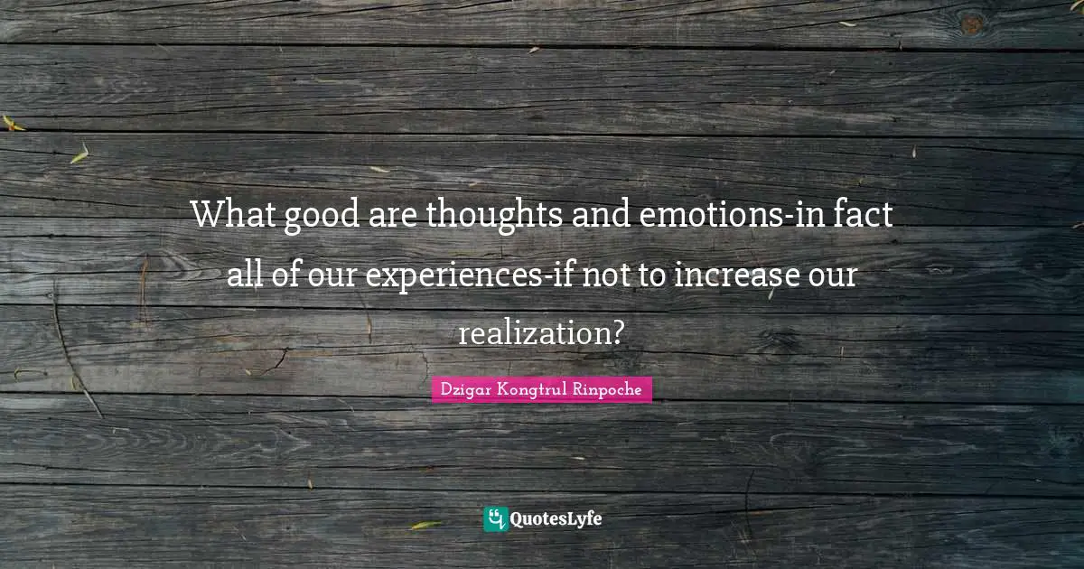Dzigar Kongtrul Rinpoche Quotes: "What good are thoughts and emotions-in fact all of our experiences-if not to increase our realization?"