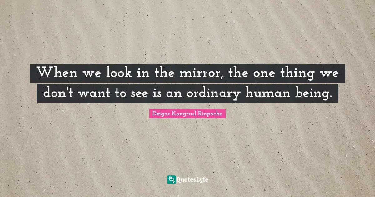 Dzigar Kongtrul Rinpoche Quotes: "When we look in the mirror, the one thing we don't want to see is an ordinary human being."