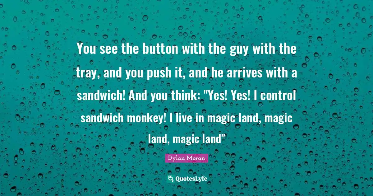You see the button with the guy with the tray, and you push it, and he arrives with a sandwich! And you think: "Yes! Yes! I control sandwich monkey! I live in magic land, magic land, magic land"
