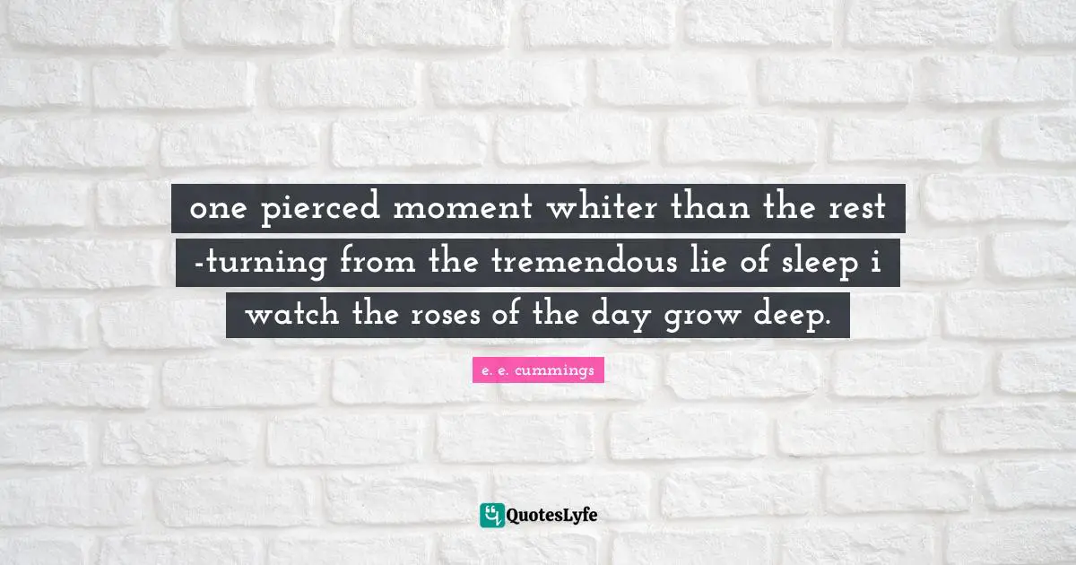 one pierced moment whiter than the rest -turning from the tremendous lie of sleep i watch the roses of the day grow deep.