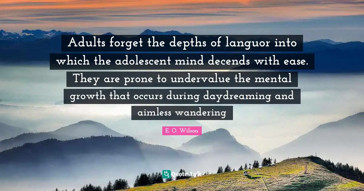 Adults forget the depths of languor into which the adolescent mind decends with ease. They are prone to undervalue the mental growth that occurs during daydreaming and aimless wandering