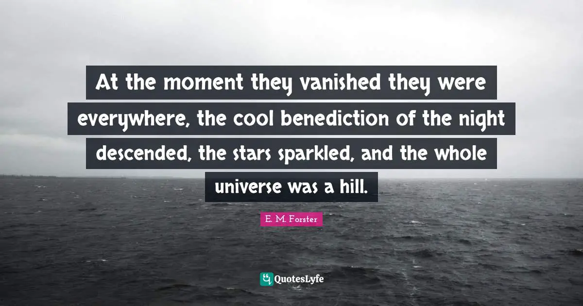 At the moment they vanished they were everywhere, the cool benediction of the night descended, the stars sparkled, and the whole universe was a hill.