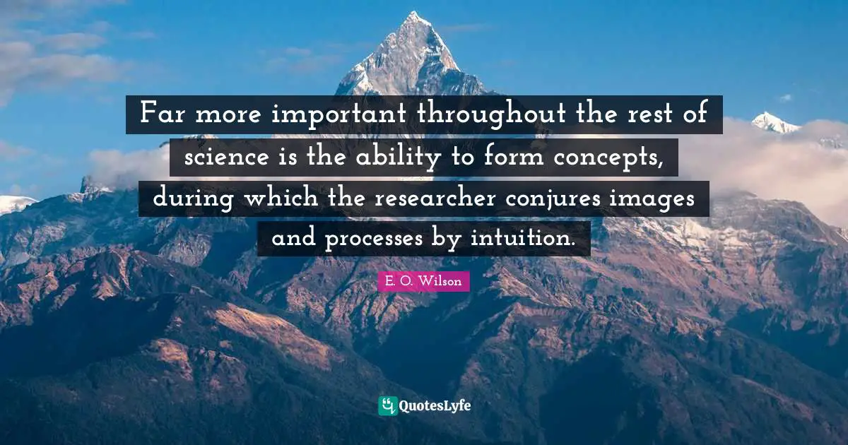 Far more important throughout the rest of science is the ability to form concepts, during which the researcher conjures images and processes by intuition.