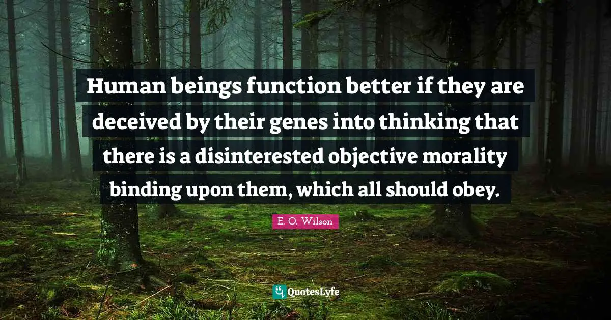 Human beings function better if they are deceived by their genes into thinking that there is a disinterested objective morality binding upon them, which all should obey.