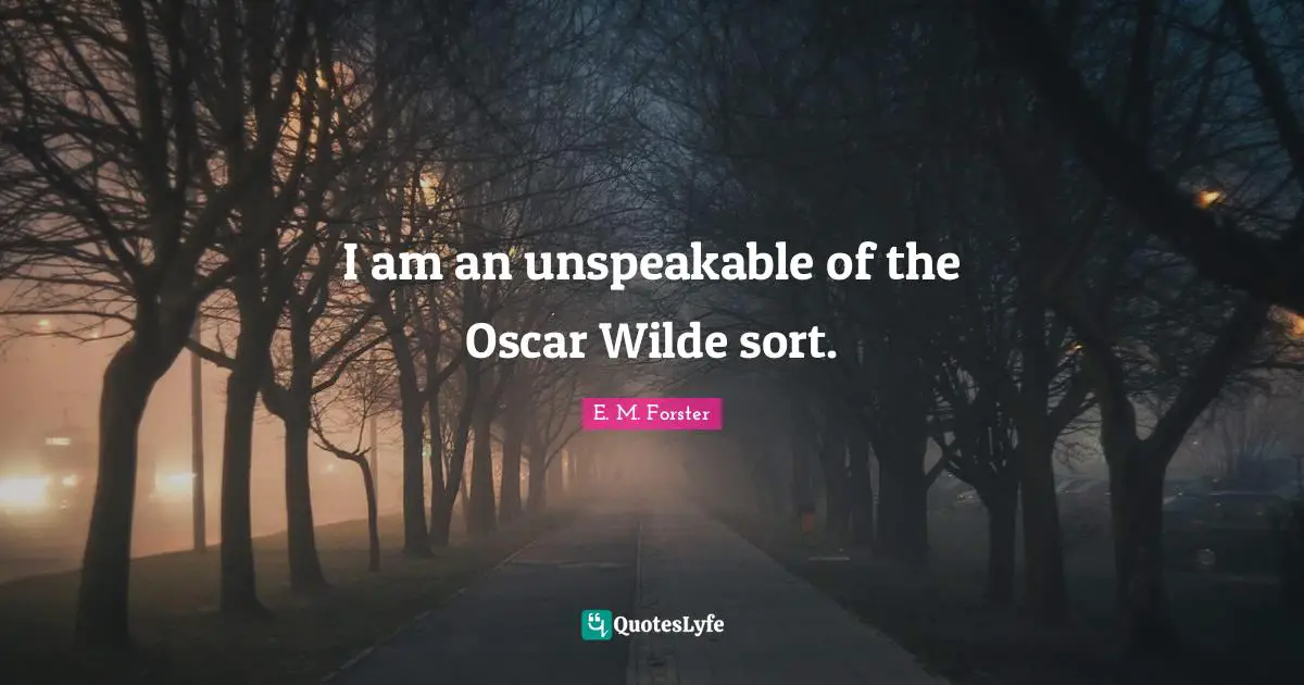 I am an unspeakable of the Oscar Wilde sort.