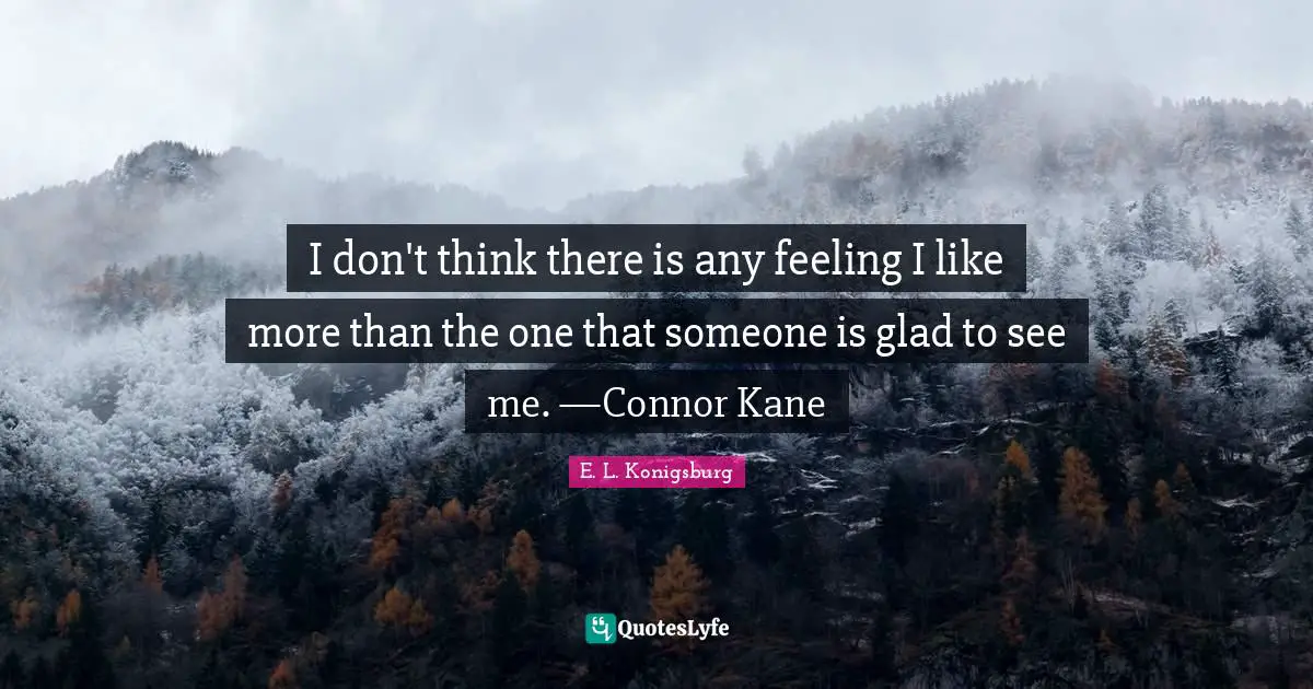 E.L. Konigsburg Quotes: "I don't think there is any feeling I like more than the one that someone is glad to see me. —Connor Kane"