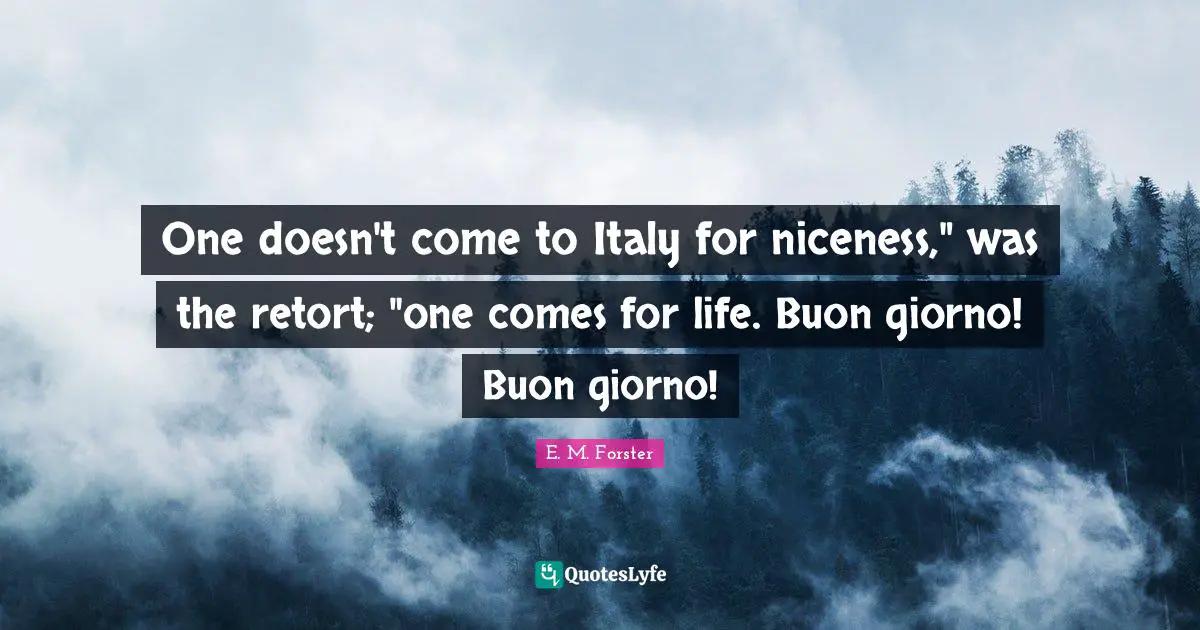 One doesn't come to Italy for niceness," was the retort; "one comes for life. Buon giorno! Buon giorno!