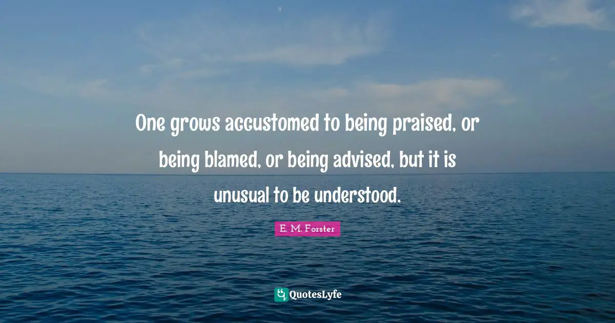 One grows accustomed to being praised, or being blamed, or being advised, but it is unusual to be understood.