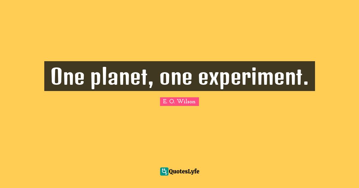 One planet, one experiment.