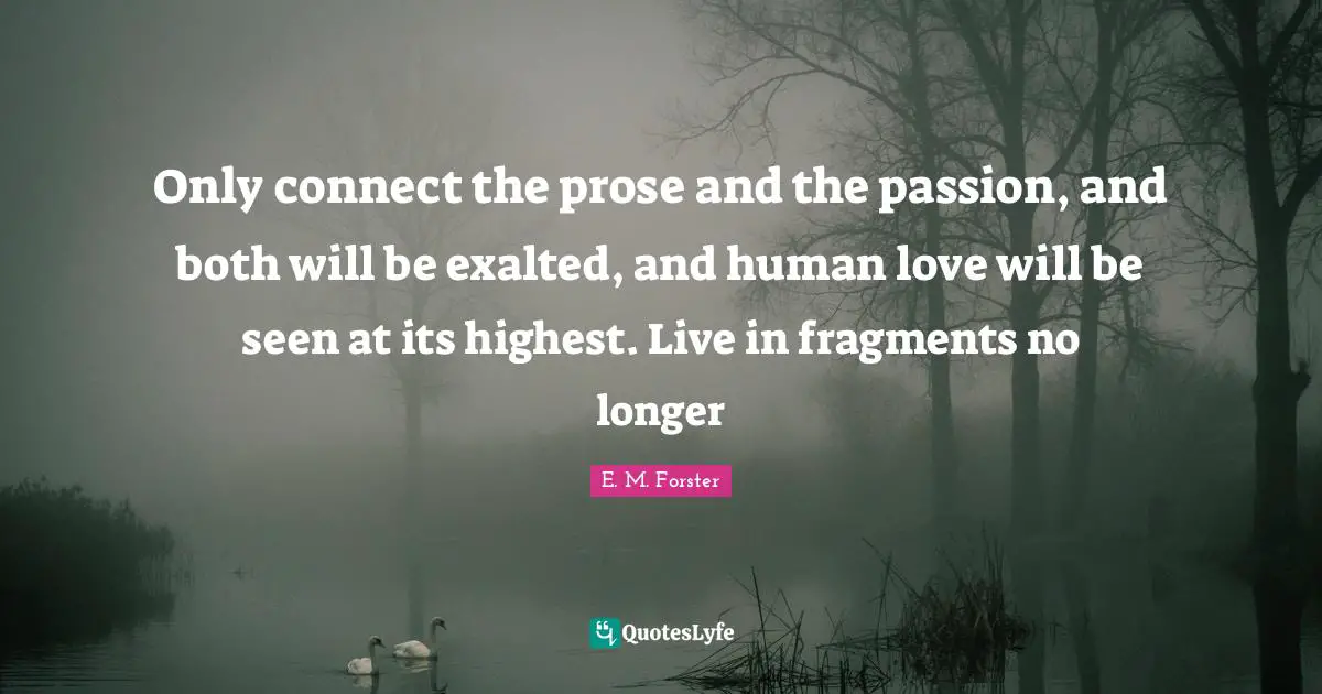 Only connect the prose and the passion, and both will be exalted, and human love will be seen at its highest. Live in fragments no longer