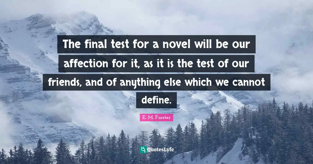 The final test for a novel will be our affection for it, as it is the test of our friends, and of anything else which we cannot define.