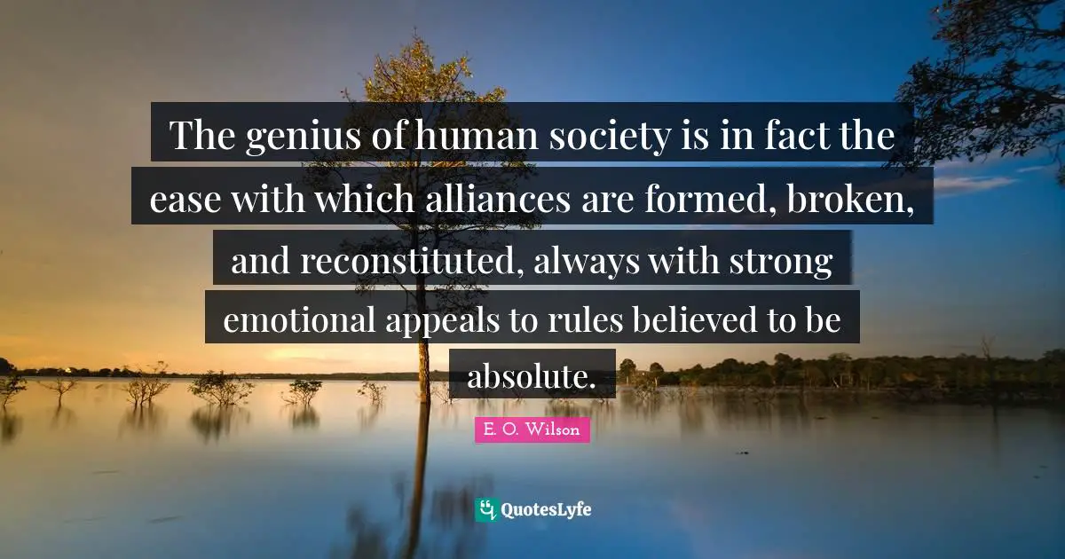 The genius of human society is in fact the ease with which alliances are formed, broken, and reconstituted, always with strong emotional appeals to rules believed to be absolute.