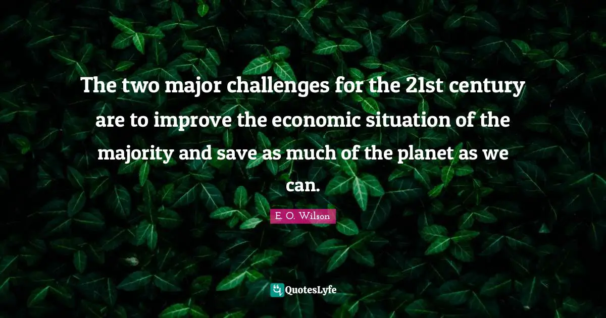 The two major challenges for the 21st century are to improve the economic situation of the majority and save as much of the planet as we can.