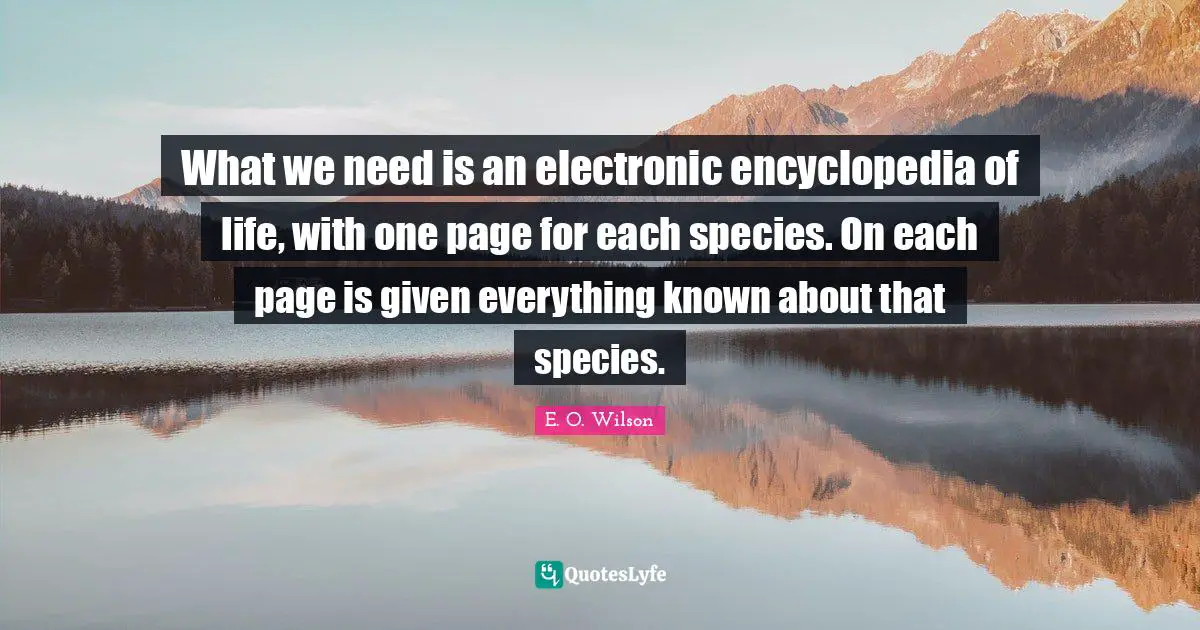 What we need is an electronic encyclopedia of life, with one page for each species. On each page is given everything known about that species.