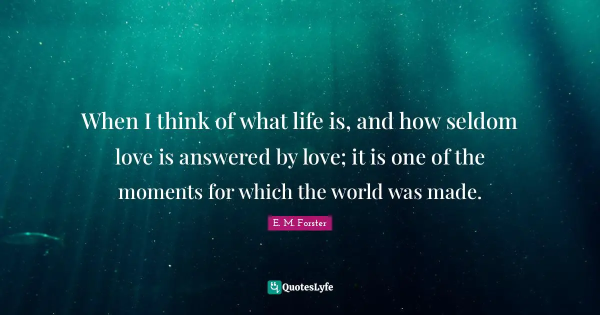 When I think of what life is, and how seldom love is answered by love; it is one of the moments for which the world was made.