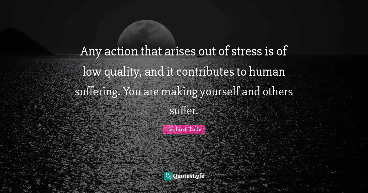 Any action that arises out of stress is of low quality, and it contributes to human suffering. You are making yourself and others suffer.