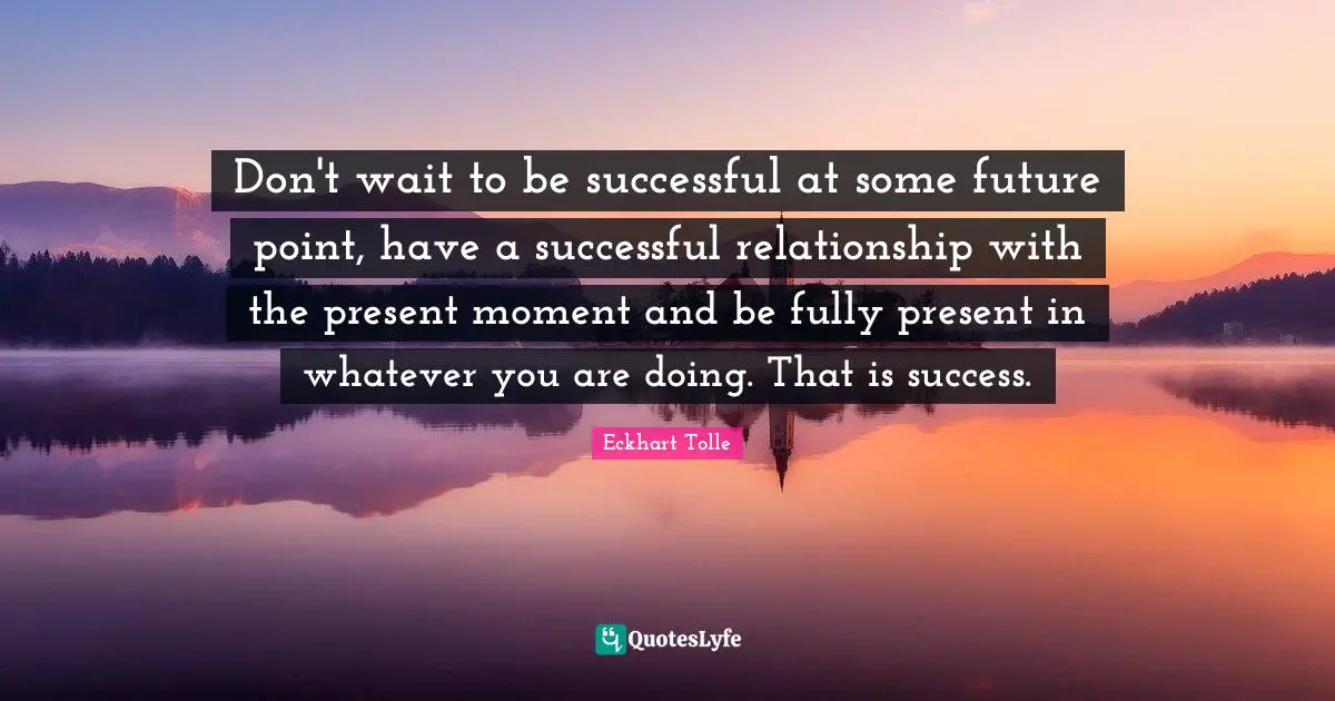 Don't wait to be successful at some future point, have a successful relationship with the present moment and be fully present in whatever you are doing. That is success.