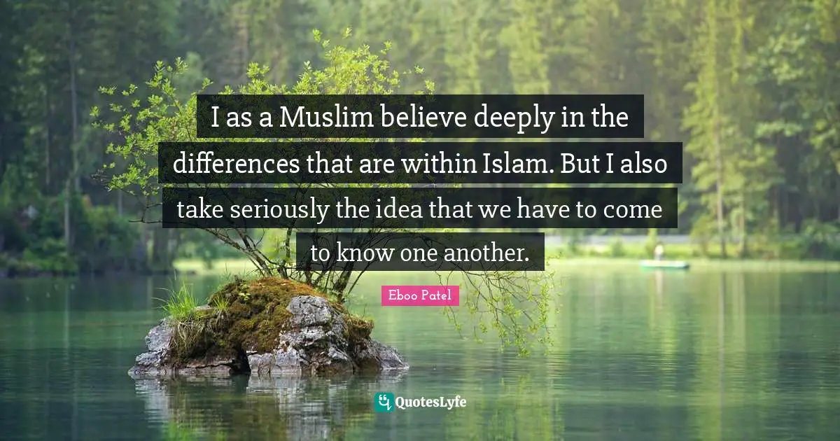 Eboo Patel Quotes: "I as a Muslim believe deeply in the differences that are within Islam. But I also take seriously the idea that we have to come to know one another."
