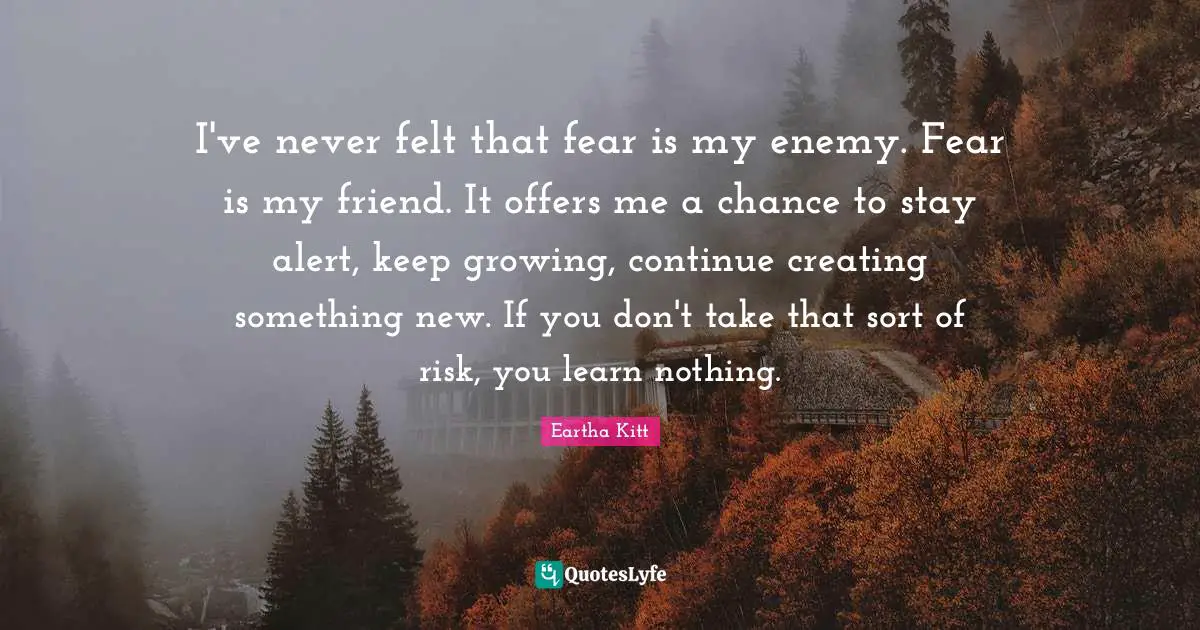 Chance Quotes: "I've never felt that fear is my enemy. Fear is my friend. It offers me a chance to stay alert, keep growing, continue creating something new. If you don't take that sort of risk, you learn nothing."