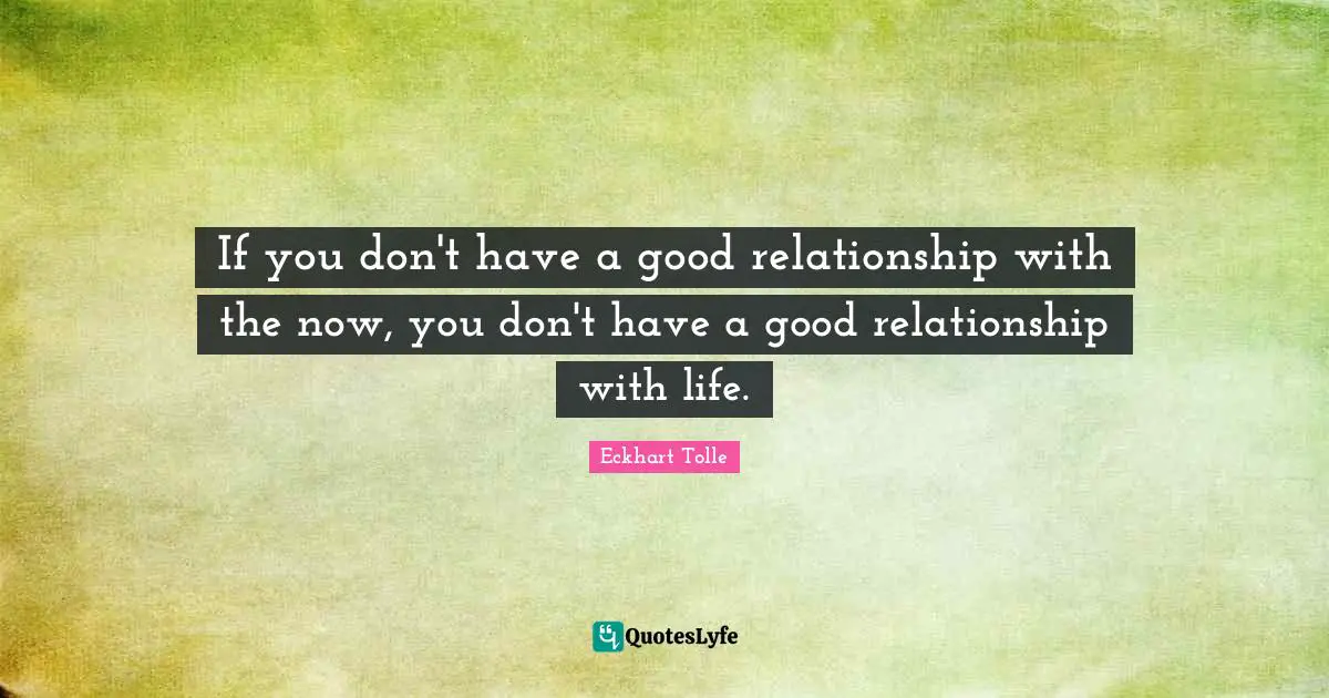 If you don't have a good relationship with the now, you don't have a good relationship with life.