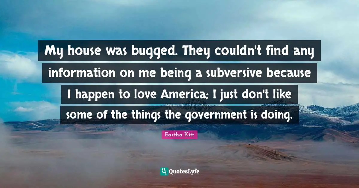 My house was bugged. They couldn't find any information on me being a subversive because I happen to love America; I just don't like some of the things the government is doing.