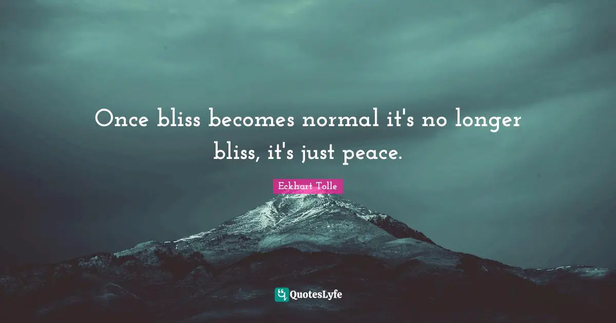 Once bliss becomes normal it's no longer bliss, it's just peace.
