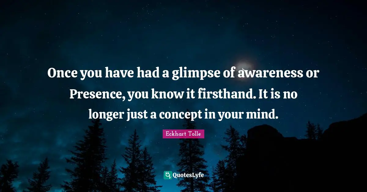Once you have had a glimpse of awareness or Presence, you know it firsthand. It is no longer just a concept in your mind.