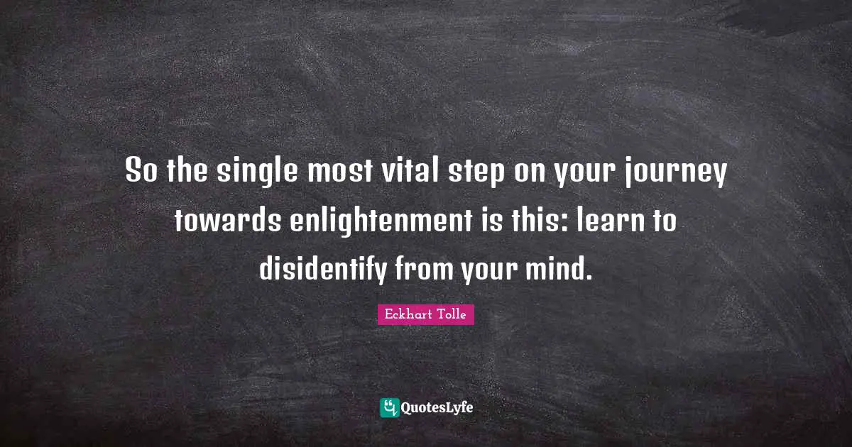 Single Journey Quotes: "So the single most vital step on your journey towards enlightenment is this: learn to disidentify from your mind."