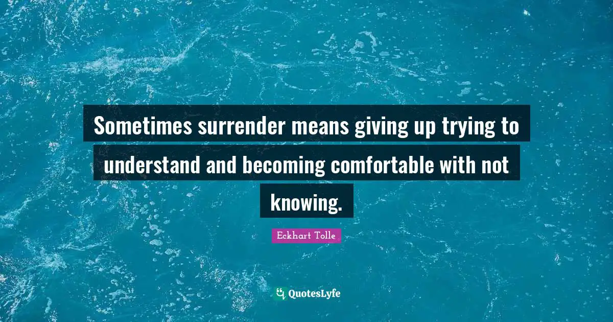 Comfortable Quotes: "Sometimes surrender means giving up trying to understand and becoming comfortable with not knowing."