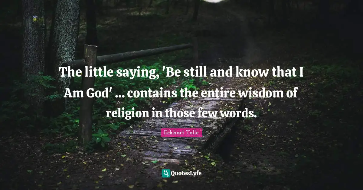 The little saying, 'Be still and know that I Am God' ... contains the entire wisdom of religion in those few words.