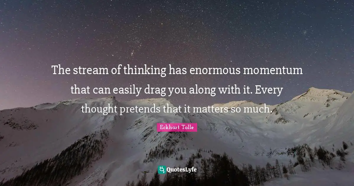 Momentum Quotes: "The stream of thinking has enormous momentum that can easily drag you along with it. Every thought pretends that it matters so much."