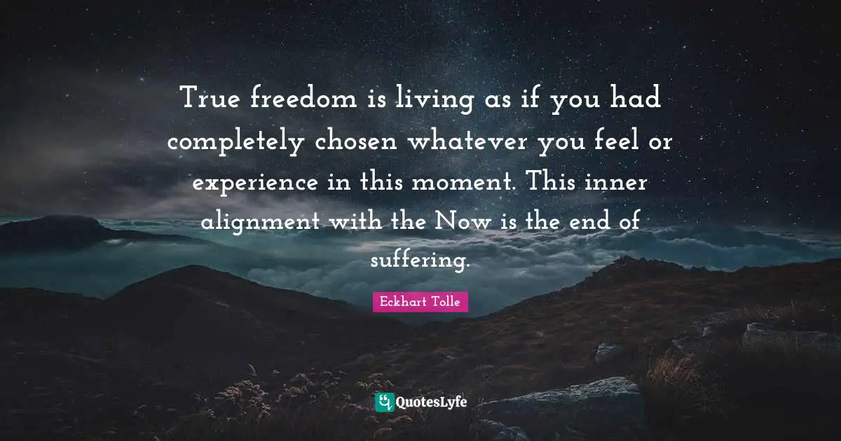 True freedom is living as if you had completely chosen whatever you feel or experience in this moment. This inner alignment with the Now is the end of suffering.